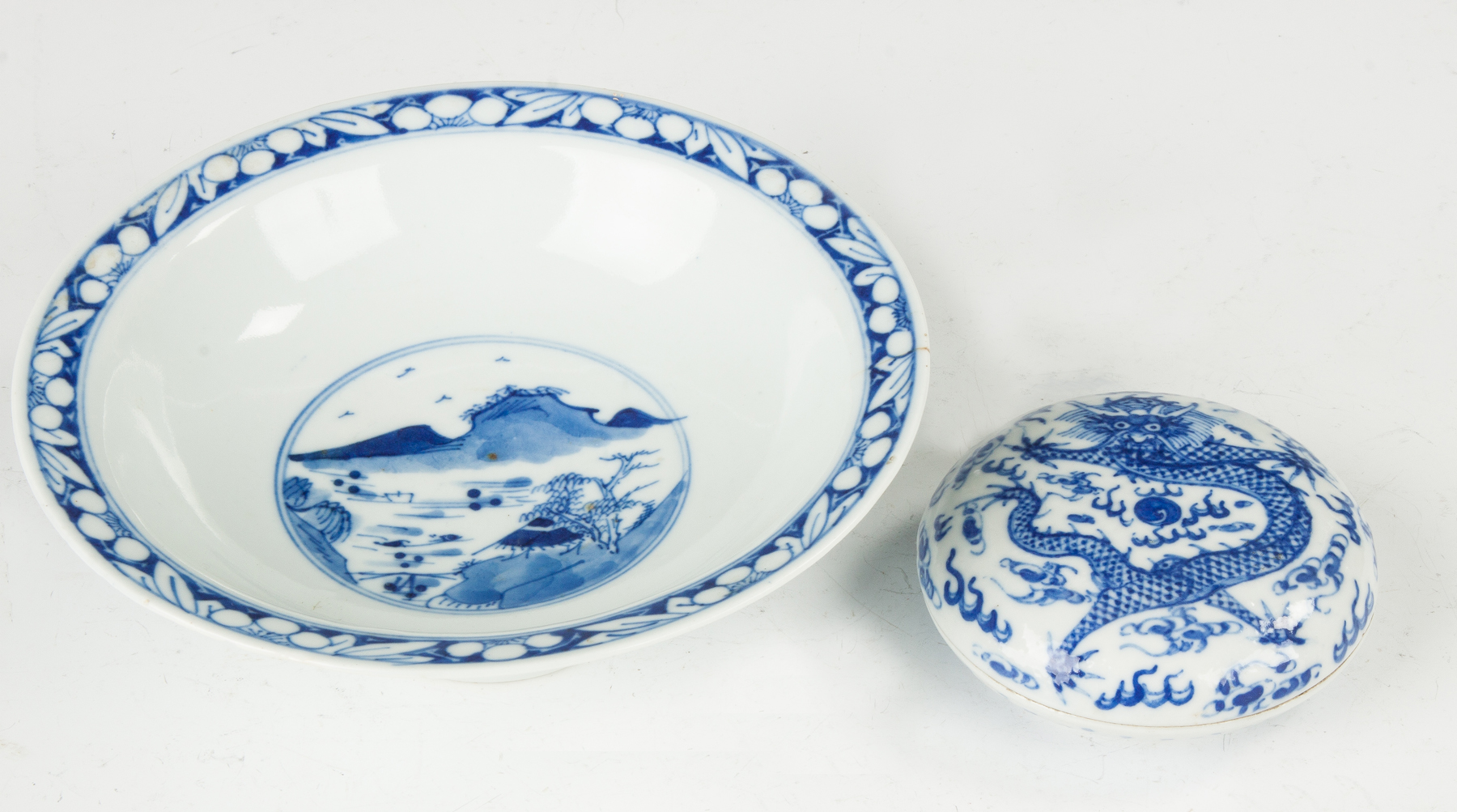 Appraisal: Chinese Blue White Porcelain Footed Bowl Covered Dish Bowl with