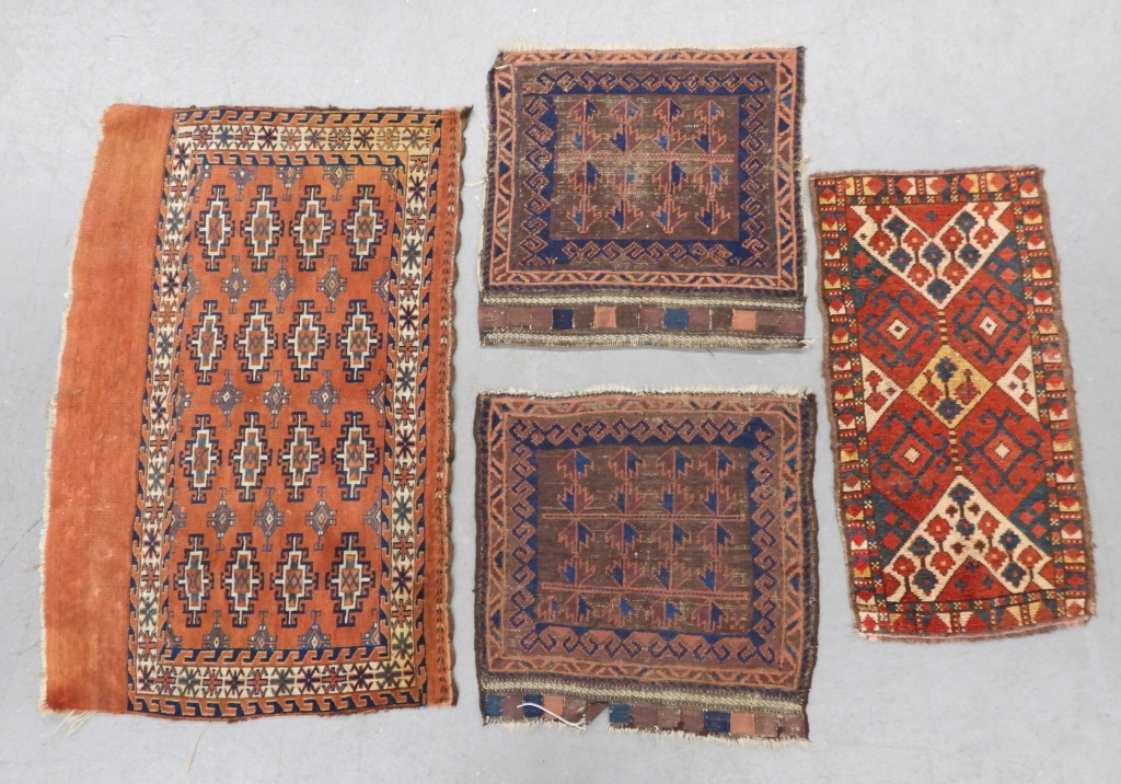 Appraisal: PC TURKMEN BELOUCH RUGS Middle East th CenturyIncludes two tan