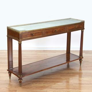 Appraisal: Louis XVI brass mounted mahogany console Louis XVI brass mounted