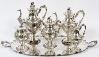 Appraisal: SILVERPLATE TEA COFFEE SET AND TRAY PIECES SILVERPLATE TEA COFFEE