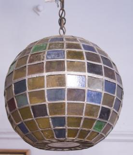 Appraisal: Multi Mid-century modern pendant lantern with stained glass shade in