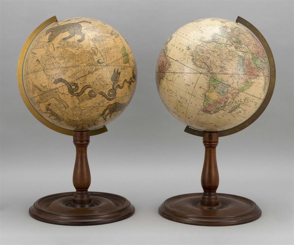 Appraisal: RARE PAIR OF JOSLIN -INCH TERRESTRIAL AND CELESTIAL GLOBES BOSTON