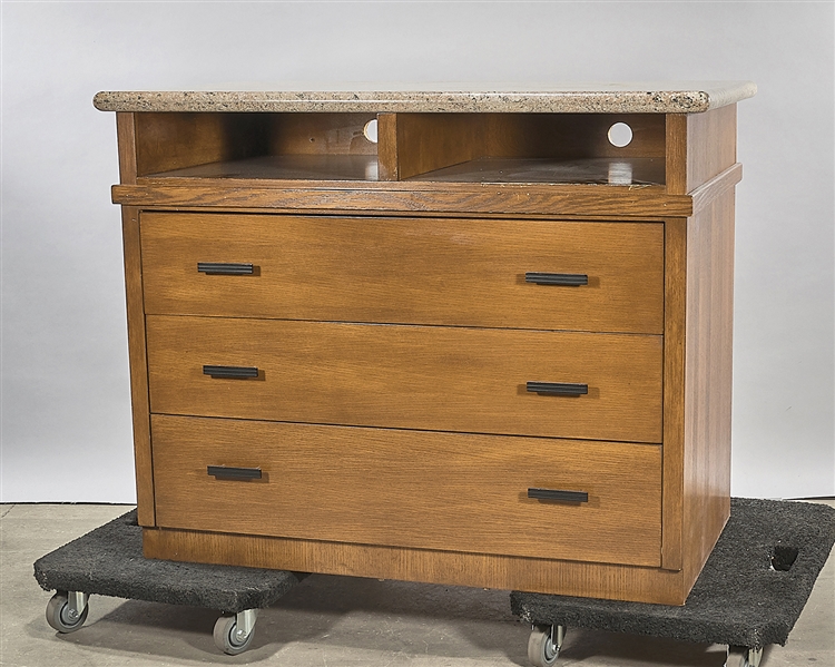 Appraisal: Marble top entertainment cabinet with three drawers converted dresser x