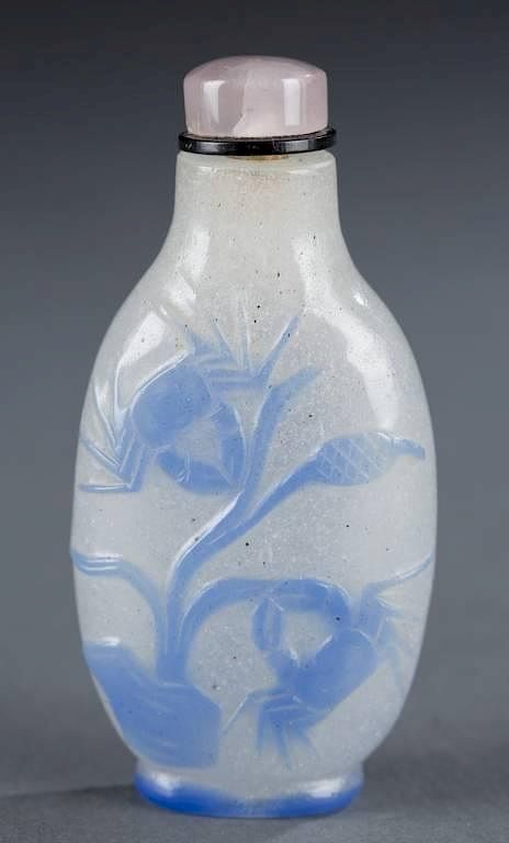 Appraisal: Blue glass overlay Chinese snuff bottle A Chinese glass overlay