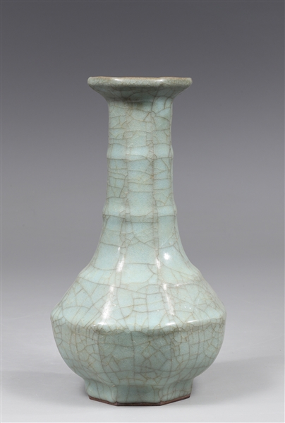 Appraisal: Chinese celadon crackle glazed porcelain faceted bottle vase overall good