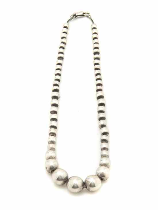 Appraisal: A Mexican Graduated Silver Bead Necklace