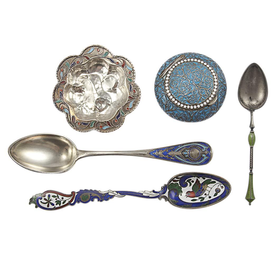 Appraisal: Group of Continental and Russian Enameled Silver Articles Comprising a