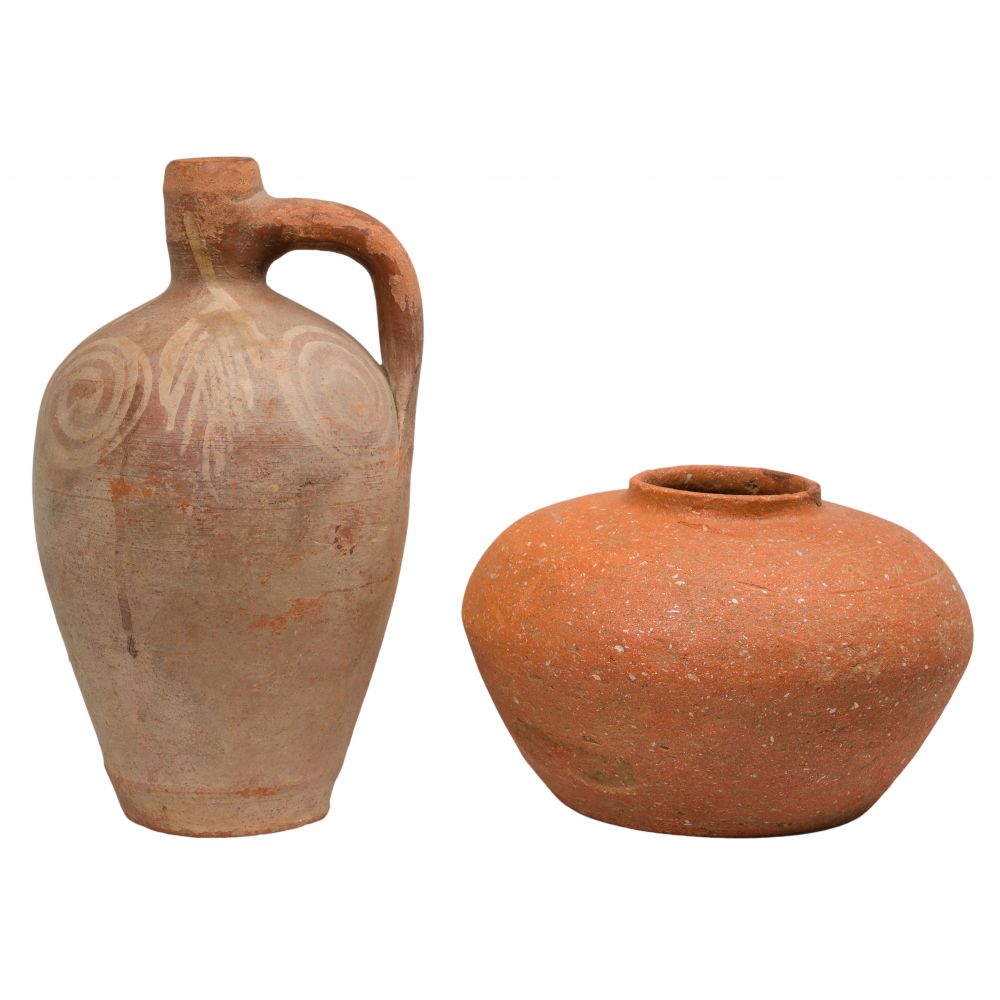 Appraisal: ETHNOGRAPHIC POTTERY items including a red ware shell temper vase