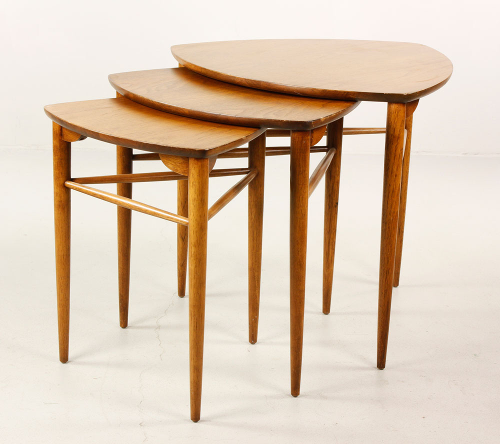 Appraisal: - Morganton Nesting Tables Morganton nesting tables triangular mid-century end