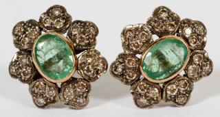 Appraisal: EMERALD AND DIAMOND EARRINGS PAIR EMERALD AND DIAMOND EARRINGS PAIR