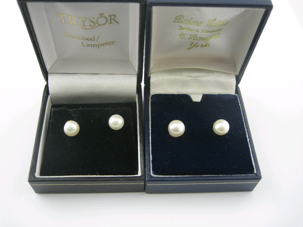 Appraisal: Two pairs of cultured Pearl Ear Studs