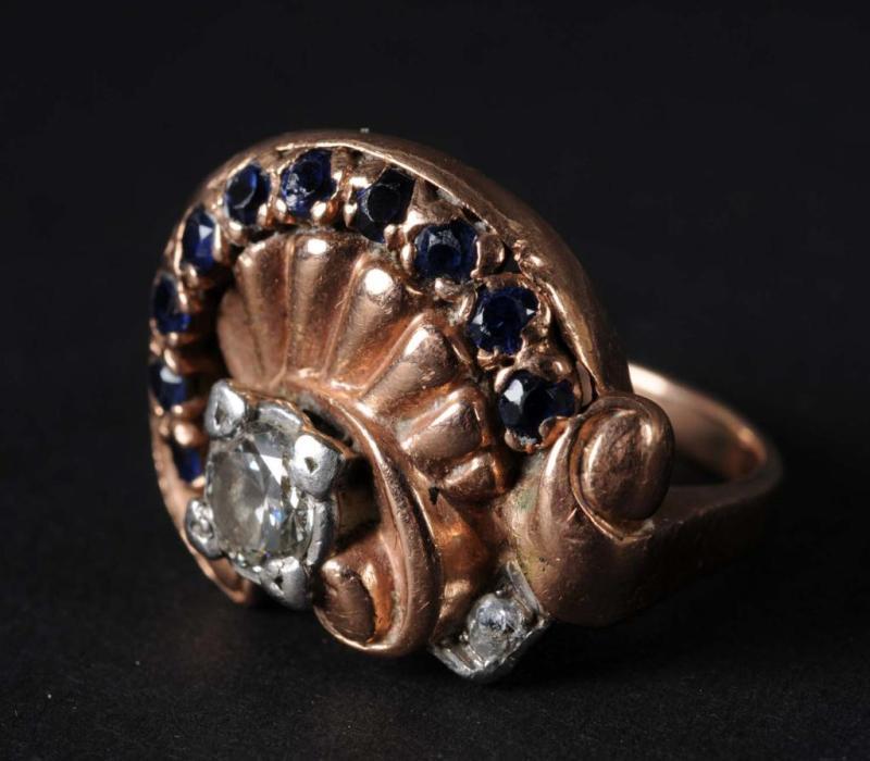 Appraisal: K Rose Gold Ring with Diamond Sapphires Description diamond and