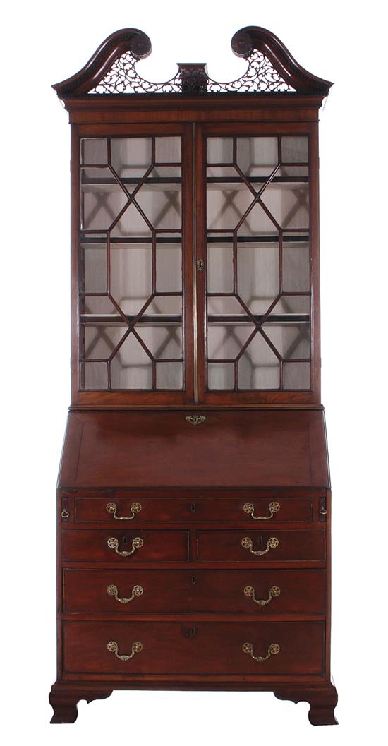 Appraisal: George III mahogany secretary bookcase circa pierced carved and scrolling