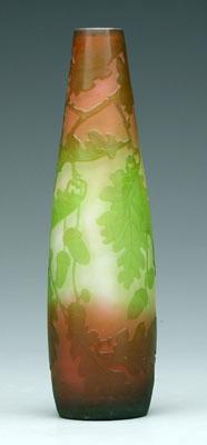 Appraisal: Gall cameo glass vase green and pale rose with oak