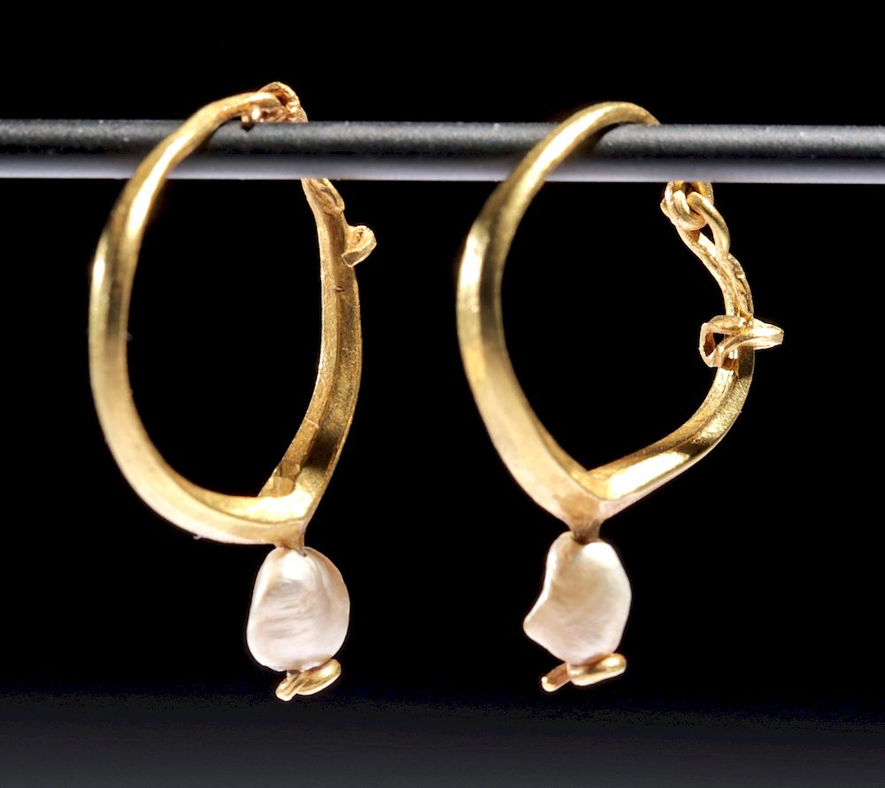 Appraisal: Published Roman Gold Hoop Earrings with Pearls - g Originally