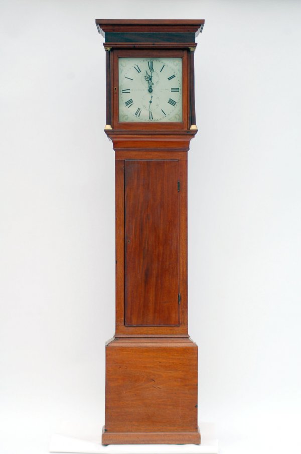 Appraisal: Tall case clock Mahogany case signed Flat top plynth base