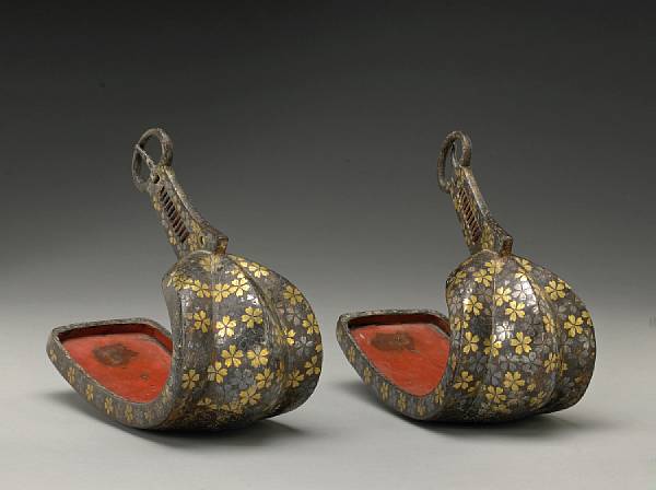 Appraisal: A pair of mixed metal-inlaid stirrups abumi Edo Period th