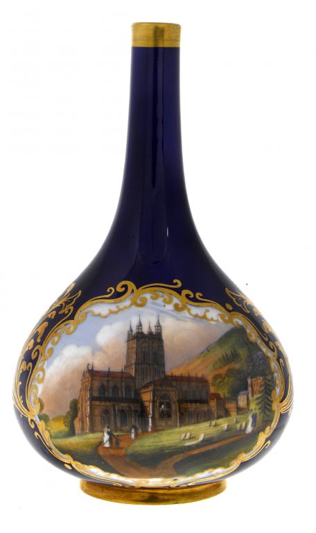 Appraisal: A CHAMBERLAIN'S WORCESTER COBALT GROUND BOTTLE SHAPED VASE printed and