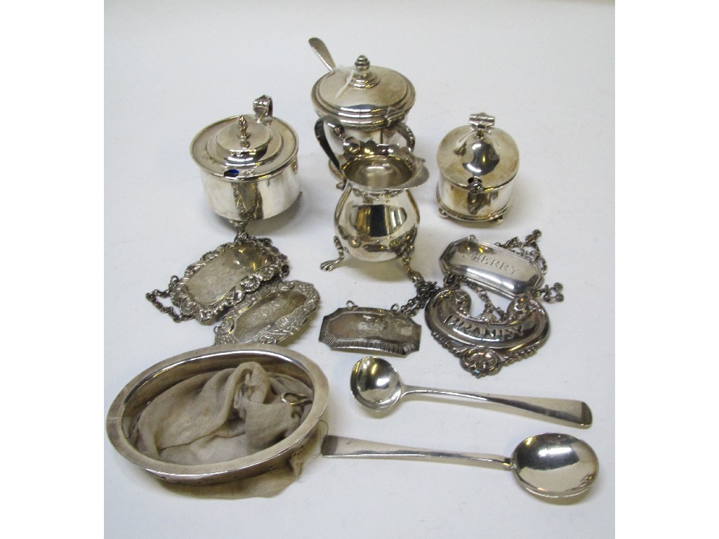 Appraisal: Lot comprising silver mustard pots cream jug two spoons three