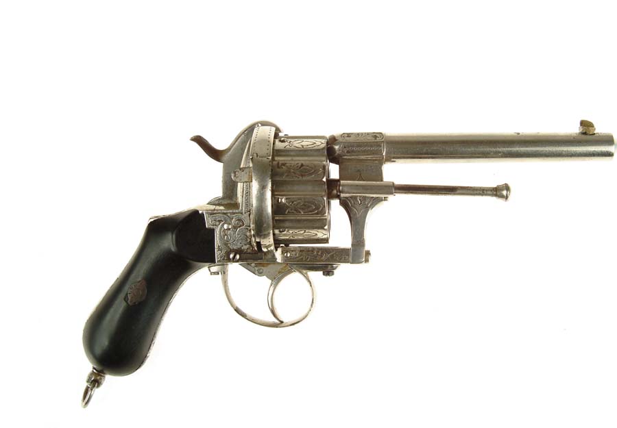 Appraisal: LEFECHAUX STYLE PINFIRE REVOLVER Cal mm SN Nickel finish with