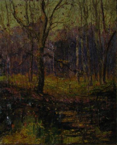 Appraisal: Unsigned oil on canvas painting x depicting Interior Woods heavy