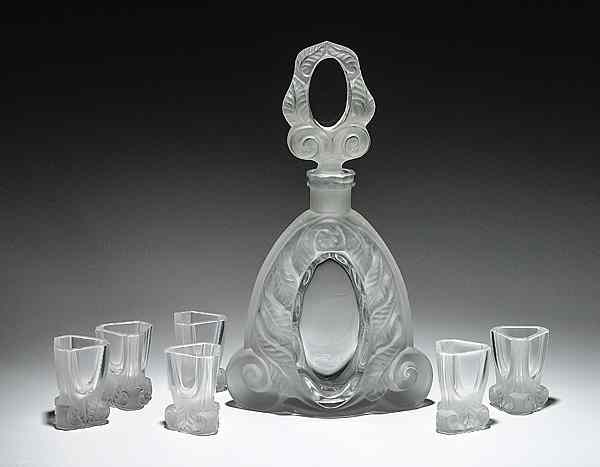 Appraisal: Bohemian Liquour Set Czechoslovakia th century a frosted and clear