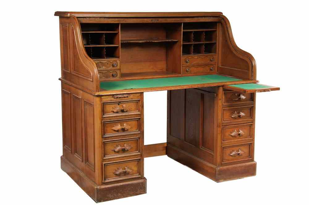 Appraisal: ROLL TOP DESK - Circa American Red Walnut Roll Top