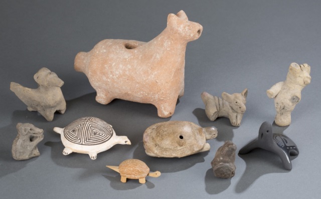 Appraisal: Assortment of Pre-Columbian Animal Figures Collection of stone and ceramic