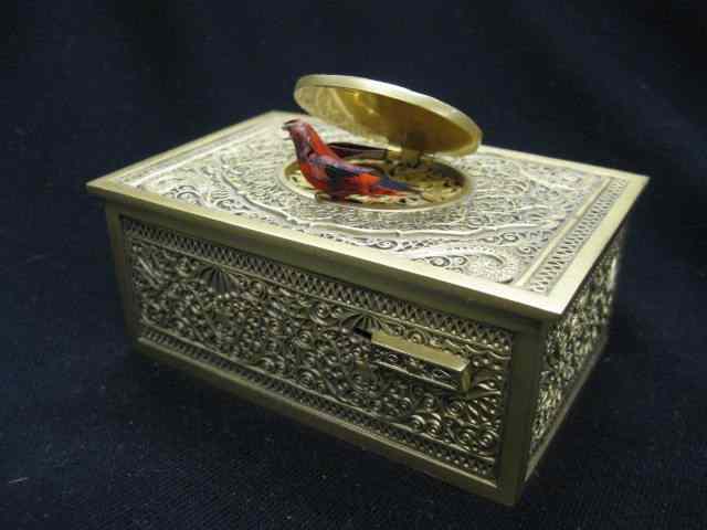 Appraisal: Bronze Singing Bird Mechanical Music Box elaborate filigree style case