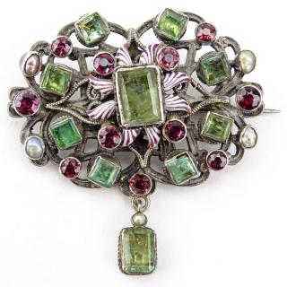 Appraisal: Antique Austro-Hungarian Emerald Garnet Pearl Enamel and Low Grade Silver