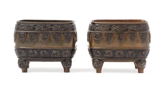 Appraisal: Sale Lot A Pair of Bronze Censers each of rectangular