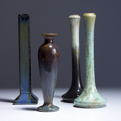 Appraisal: FULPER Four assorted bud vases One reglued grinding chip to