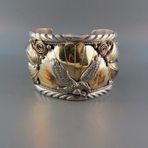 Appraisal: Navajo Indian Sterling Gold Bracelet cuff style wide signed Allen