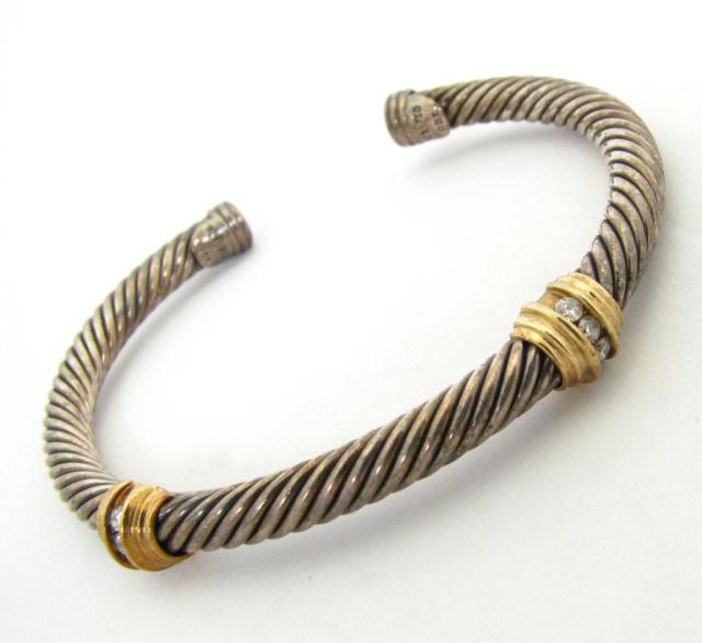 Appraisal: David Yurman sterling and K yellow gold mm bangle cable