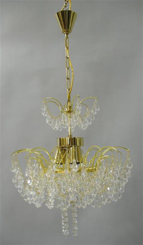 Appraisal: CONTEMPORARY GILT AND LEADED GLASS CHANDELIER Formed as two tiers