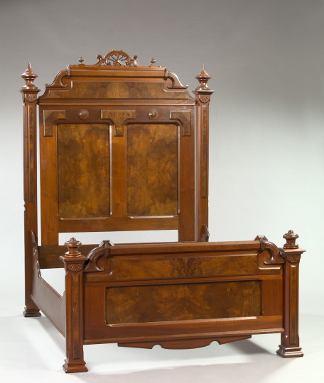 Appraisal: American Renaissance Revival Burled Walnut and Walnut High-Back Bed fourth