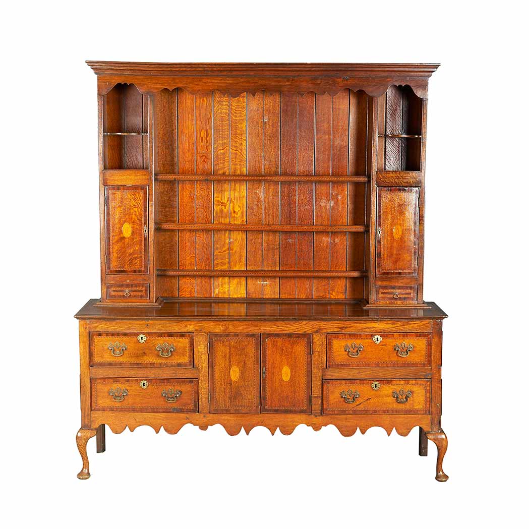 Appraisal: George II Marquetry Inlaid Oak Welsh Dresser In two parts