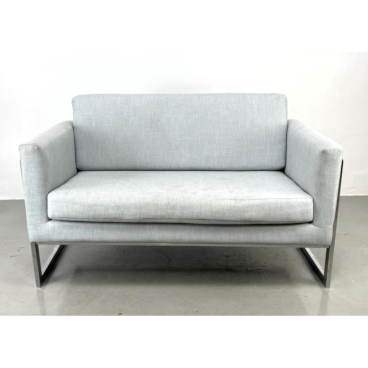 Appraisal: Modernist Chrome Frame Upholstered Love Seat Gray fabric Milo Baughman