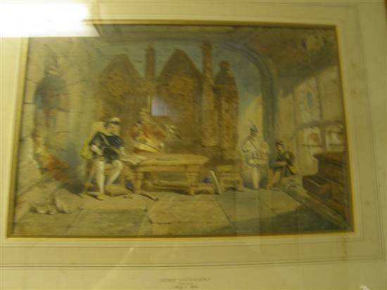 Appraisal: Manner of George Cattermole interior with four figures watercolour one