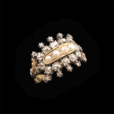 Appraisal: A George III ring set with seed pearls and diamonds