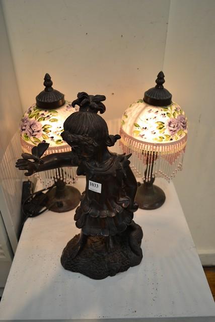 Appraisal: A PAIR OF ART NOUVEAU STYLE GLASS LAMPS AND FAIRY