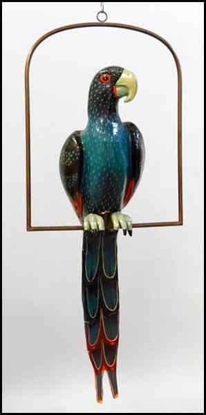 Appraisal: SERGIO BUSTAMANTE MEXICAN B PARROT ON PERCH Painted paper mache