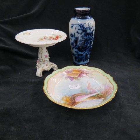 Appraisal: ps Fine Porcelain Dresden floral compote handpainted bowl with shells