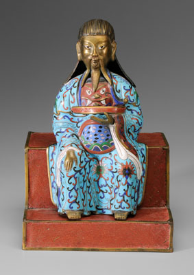 Appraisal: Chinese cloisonn figure of Guandi seated on a stepped plinth