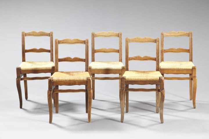 Appraisal: Suite of Five Provincial Fruitwood Sidechairs early th century each