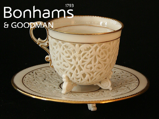 Appraisal: A Graingers Worcester footed cabinet cup and saucer with reticulated