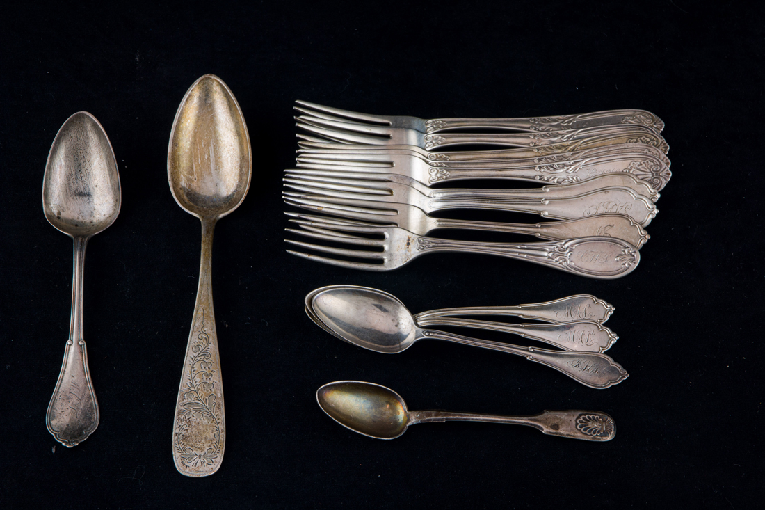 Appraisal: LOT OF SILVER FLATWARE INCLUDING A VANDERSLICE COIN SILVER SET