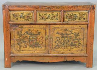 Appraisal: Chinese chest with three drawers over two doors ht wd