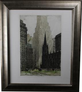 Appraisal: Tanna Kasimir-Hoernes - Colored Etching Wall Street Trinity Church Image