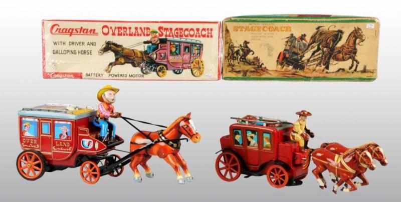 Appraisal: Lot of Tin Stage Coach Battery-Operated Toy Description Japanese Working